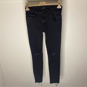 MOTHER Looker Ankle Fray Distressed Black Jeans SZ 26